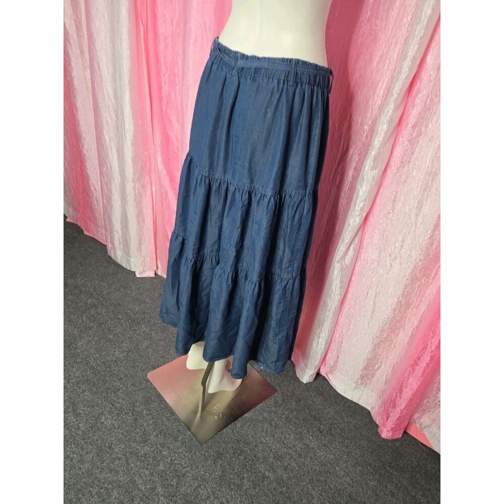 Frye and Co. Chambray Blue Denim Layered Western Boho Maxi Skirt Size Medium - Picture 9 of 12
